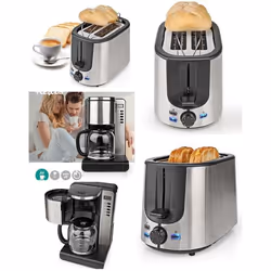 Cafetière électrique - Inox - 1.5L - 1000W - Programmable - Grille-pain 2 fentes - Pas cher