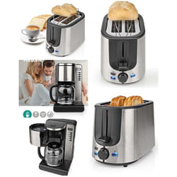 Cafetière électrique - Inox - 1.5L - 1000W - Programmable - Grille-pain 2 fentes - Pas cher