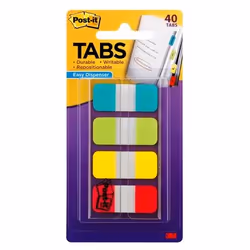 Post-It Tabs, 5/8 inch Solid, Aqua, Lime, Yellow, Red, 10/Color, 40/Dispenser