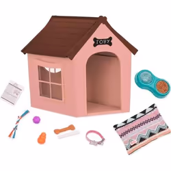 Niche pour chien - Our Generation - 15 cm - Rose - Accessoires inclus - Intérieur