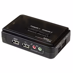 StarTech.com Kit commutateur KVM USB VGA à 2 ports avec audio et câbles - Switch KVM - Noir, 2048 x 1536 pixels, 2K Ultra HD, ...