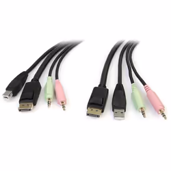StarTech.com Câble de commutateur KVM DisplayPortUSB 4 en 1 de 1,8 m avec audio et microphone, 1,829 m, USB, USB, DisplayPort ...