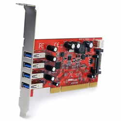 StarTech.com Carte contrôleur PCI à 4 ports USB 3.0 (5Gbps) SuperSpeed - Adaptateur PCI avec alimentation SATA / SP4