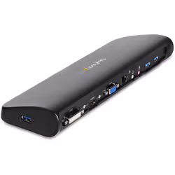 StarTech.com Station d'Accueil pour Ordinateur Portable USB 3.0 à Double Écran avec HDMI/DVI/VGA, Hub USB-A 3x, GbE, Audio, Docking Station Universelle Type-A pour Windows/macOS/ChromeOS - Conforme TAA