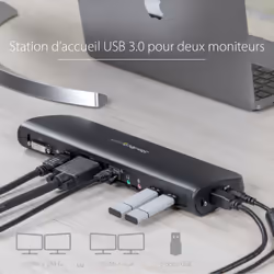 StarTech.com Station d'Accueil pour Ordinateur Portable USB 3.0 à Double Écran avec HDMI/DVI/VGA, Hub USB-A 3x, GbE, Audio, Docking Station Universelle Type-A pour Windows/macOS/ChromeOS - Conforme TAA - Vue supplémentaire 7