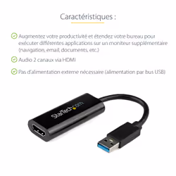 StarTech.com Adaptateur USB 3.0 vers HDMI - 1080p - Convertisseur d'Écran Slim/Compact USB Type-A vers HDMI pour Moniteur - Carte Vidéo et Graphique Externe - Noir - Windows Uniquement - Vue supplémentaire 7