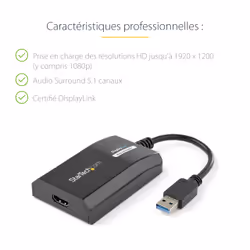 StarTech.com Carte Graphique Externe USB 3.0 vers HDMI - Adaptateur Graphique Vidéo Double Écran/Multi-Écrans Externe USB 3.0 vers HDMI pour Mac et PC – Certifié DisplayLink – HD 1080p - Vue supplémentaire 9