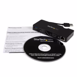 StarTech.com Mini station d'accueil USB 3.0 universelle pour ordinateur portable avec HDMI ou VGA, Gigabit Ethernet, USB 3.0 - Vue supplémentaire 4