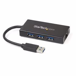 StarTech.com Hub USB 3.0 (5Gbps) portable à 3 ports avec câble intégré plus Gigabit Ethernet - Aluminium, Avec fil, USB, Ethe ...
