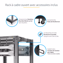 StarTech.com Rack Serveur Mobile 12U 4 Poteaux, Rack Réseau 19" 4 Poteaux avec Roulettes, Rack Roulant avec Profondeur Ajustable pour PC/AV/Données/Informatique - Roulettes, Pieds de nivellement ou Fixation au Sol - Vue supplémentaire 11