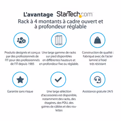 StarTech.com Rack Serveur Mobile 12U 4 Poteaux, Rack Réseau 19" 4 Poteaux avec Roulettes, Rack Roulant avec Profondeur Ajustable pour PC/AV/Données/Informatique - Roulettes, Pieds de nivellement ou Fixation au Sol - Vue supplémentaire 7