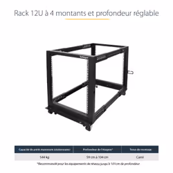 StarTech.com Rack Serveur Mobile 12U 4 Poteaux, Rack Réseau 19" 4 Poteaux avec Roulettes, Rack Roulant avec Profondeur Ajustable pour PC/AV/Données/Informatique - Roulettes, Pieds de nivellement ou Fixation au Sol - Vue supplémentaire 8