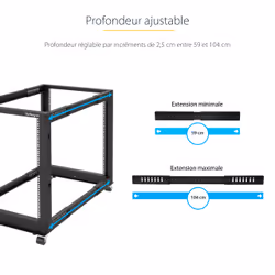 StarTech.com Rack Serveur Mobile 25U 4 Poteaux, Rack Réseau 19" 4 Poteaux avec Roulettes, Rack Roulant avec Profondeur Ajustable pour PC/AV/Données/Informatique - Roulettes, Pieds de nivellement ou Fixation au Sol - Vue supplémentaire 10