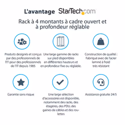 StarTech.com Rack Serveur Mobile 25U 4 Poteaux, Rack Réseau 19" 4 Poteaux avec Roulettes, Rack Roulant avec Profondeur Ajustable pour PC/AV/Données/Informatique - Roulettes, Pieds de nivellement ou Fixation au Sol - Vue supplémentaire 8