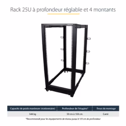 StarTech.com Rack Serveur Mobile 25U 4 Poteaux, Rack Réseau 19" 4 Poteaux avec Roulettes, Rack Roulant avec Profondeur Ajustable pour PC/AV/Données/Informatique - Roulettes, Pieds de nivellement ou Fixation au Sol - Vue supplémentaire 9