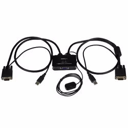 StarTech.com Switch KVM USB VGA à 2 ports - Commutateur KVM alimenté par USB avec câbles et commutateur à distance, 2048 x 15 ...