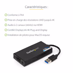 StarTech.com Adaptateur vidéo multi-écrans USB 3.0 vers HDMI - Carte graphique externe certifié DisplayLink - Ultra HD 4k - Vue supplémentaire 8