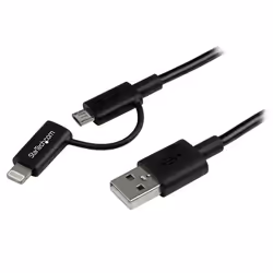 StarTech.com Câble Lightning 8 broches ou Micro USB vers USB de 1 m - Cordon de charge / synchronisation - Noir, 1 m, USB A,  ...