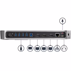 StarTech.com Station d'Accueil USB 3.0 à 3 Écrans avec 2x 4K DisplayPort et HDMI - Hub USB-A à 5 Ports (1x Fast-Charge), Audio 3,5 mm, GbE - Docking Station Universelle USB Type-A pour PC Portable, Win/MacOS - Vue supplémentaire 4