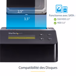 StarTech.com Effaceur de Disque Dur à Baie Unique, Nettoyeur de HDD/SSD Autonome, USB 3.0 à SATA II (3 Gbps), 9 Modes d'Effacement, Écran LCD, Dock de nettoyage de Disque Dur Secure Erase, Conforme TAA - Vue supplémentaire 8