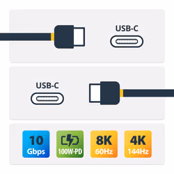 StarTech.com Câble USB-C de 1m, USB 10Gbps, 100W (5A) Power Delivery, 8K 60Hz/4K 144Hz DP Alt Mode, Certifié USB-IF - Compatible Thunderbolt - Vue supplémentaire 2