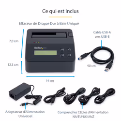StarTech.com Effaceur de Disque Dur à Baie Unique, Nettoyeur d'HDD/SSD Autonome, 4Kn, USB 3.0 à SATA III (6 Gbps), 9 Modes d'Effacement, Dock Nettoyeur de Disque Dur Secure Erase, Port d'Imprimante DB-9, TAA - Vue supplémentaire 12