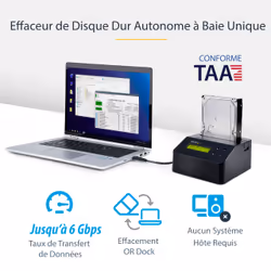 StarTech.com Effaceur de Disque Dur à Baie Unique, Nettoyeur d'HDD/SSD Autonome, 4Kn, USB 3.0 à SATA III (6 Gbps), 9 Modes d'Effacement, Dock Nettoyeur de Disque Dur Secure Erase, Port d'Imprimante DB-9, TAA - Vue supplémentaire 8