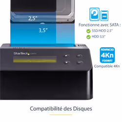 StarTech.com Effaceur de Disque Dur à Baie Unique, Nettoyeur d'HDD/SSD Autonome, 4Kn, USB 3.0 à SATA III (6 Gbps), 9 Modes d'Effacement, Dock Nettoyeur de Disque Dur Secure Erase, Port d'Imprimante DB-9, TAA - Vue supplémentaire 9