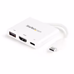 StarTech.com Adaptateur multiport USB-C vers HDMI 4K avec USB Power Delivery et port USB-A - Blanc, Avec fil, USB 3.2 Gen 1 ( ...