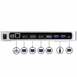 StarTech.com Station d'Accueil Double Écran 4K60Hz DisplayPort et HDMI - Dock USB-C et USB-A - Dock USB 3.0 pour PC Portables USB-C ou USB-A - 6x USB Type-A, GbE - USB 3.1 Gen 1 - Mac/Windows - Vue supplémentaire 4