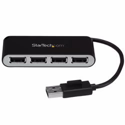 StarTech.com Hub USB 2.0 portable à 4 ports avec câble intégré, USB 2.0, USB 2.0, 480 Mbit/s, Noir, Argent, Plastique, CE, FC ...