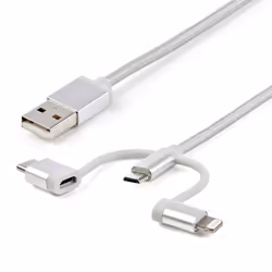 StarTech.com Câble multi chargeur USB de 1 m - Lightning USB-C Micro-B - Tressé, 1 m, USB A, Micro-USB B, USB 2.0, 480 Mbit/s ...