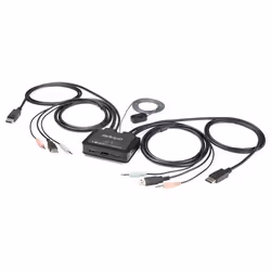 StarTech.com Commutateur KVM à 2 ports USB 4K 60 Hz DisplayPort avec câbles incorporés, 3840 x 2160 pixels, 4K Ultra HD, Noir