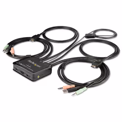 StarTech.com Commutateur KVM HDMI à 2 ports avec câbles incorporés - USB 4K 60Hz, 3840 x 2160 pixels, 4K Ultra HD, Noir