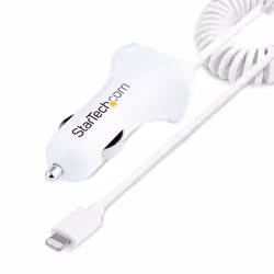 StarTech.com Chargeur Voiture Lightning avec Câble Spiralé - Chargeur Iphone 1m - Double Chargeur USB pour Telephones et Tabl ...