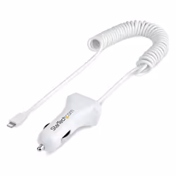 StarTech.com Chargeur Voiture Lightning avec Câble Spiralé - Chargeur Iphone 1m - Double Chargeur USB pour Telephones et Tablettes pour la Voiture - Chargeur Auto Blanc de 12W - Vue supplémentaire 8