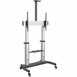 StarTech.com Support Téléviseur Mobile - Chariot Support Télé Robuste Écrans 60-100" 100kg - Support TV Écran Plat sur Pied Roulettes - Hauteur Réglable - Support Télévision Universel avec Étagères