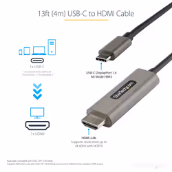 StarTech.com Câble USB C vers HDMI 4K 60Hz HDR10 4m - Câble Adaptateur Vidéo Ultra HD USB Type-C vers HDMI 4K 2.0b - Convertisseur Graphique USB-C vers HDMI HDR - DP 1.4 Alt Mode HBR3 - Vue supplémentaire 5