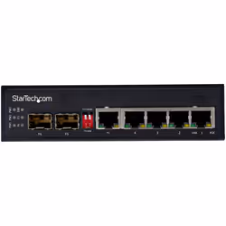 StarTech.com Switch Gigabit Ethernet Industriel 6 Ports - 4 PoE RJ45 + 2 Slots SFP 30W PoE+ 48VDC 10/100/1000 Mbps - Switch LAN Power Over Ethernet -40°C à 75°C - Montage/Connecteur DIN
