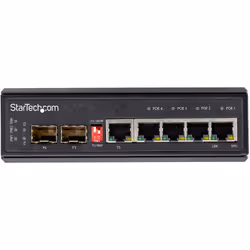 StarTech.com Switch Gigabit Ethernet Industriel 6 Ports - 4 x PoE RJ45 + 2 Slots SFP 30W PoE+ 12-48VDC 10/100/1000 - Switch LAN Power Over Ethernet Robuste -40C à 75C - Montage DIN