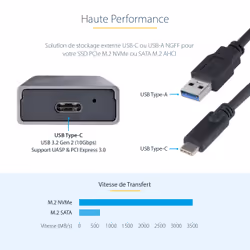 StarTech.com Boîtier Externe SSD M.2 NVMe/SATA - Boîtier Disque Dur SSD M.2 PCIe/SATA - Boîtier SSD M.2 - Boîtier pour SSD M.2 avec Câbles Hôtes USB-C et USB A - Boîtier M.2 NVMe Compatible 2230/2242/2260/2280 - Vue supplémentaire 10