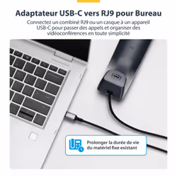 StarTech.com Adaptateur USB-C vers RJ9 pour Combiné Téléphonique de Bureau ou Casque Filaire/Sans Fil, Utilise le Matériel Fixe Existant, 1,8m, pour Ordinateur Portable/de Bureau/Mobile - Vue supplémentaire 7