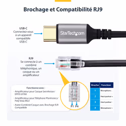 StarTech.com Adaptateur USB-C vers RJ9 pour Combiné Téléphonique de Bureau ou Casque Filaire/Sans Fil, Utilise le Matériel Fixe Existant, 1,8m, pour Ordinateur Portable/de Bureau/Mobile - Vue supplémentaire 8