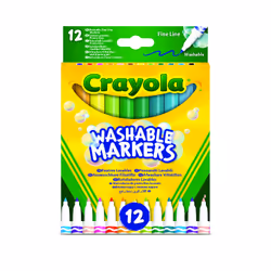 Crayola 12 Feutres pointe fine, 12 couleurs, Multicolore, Rond, Malaisie, 3 an(s), Garçon/Fille