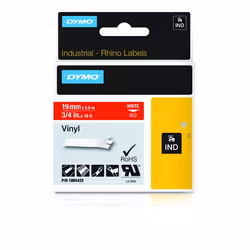 DYMO Étiquettes en vinyle IND, Blanc sur rouge, Multicolore, Vinyl, -40 - 80 °C, UL 969, DYMO