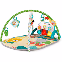 BRIGHT STARTS Tapis deveil 4 en 1 Groovin KicksTM Piano + Drum Kick Gym, Evolutif, Musique Sons et Lumiere,5 jouets