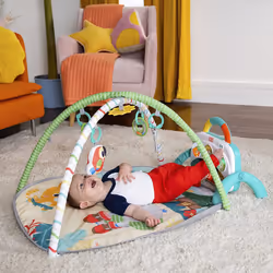 BRIGHT STARTS Tapis deveil 4 en 1 Groovin KicksTM Piano + Drum Kick Gym, Evolutif, Musique Sons et Lumiere,5 jouets