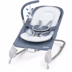 INGENUITY Transat à bascule bébé massage ventre Happy belly - Chambray fixe ou à bascule Pliage ultra-compact + sac de rangem ...