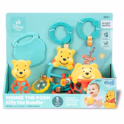 DISNEY BABY -WINNIE- Coffret cadeau de naissance bébé 5 jouets dont 1 de dentition Winnie et O ball hochet et attache pousset ...