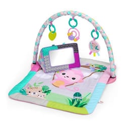 BRIGHTS STARTS Petit tapis déveil bébé pliable rose arche de jeux 5 jouets bébé miroir cartes boulier et anneau de dentition